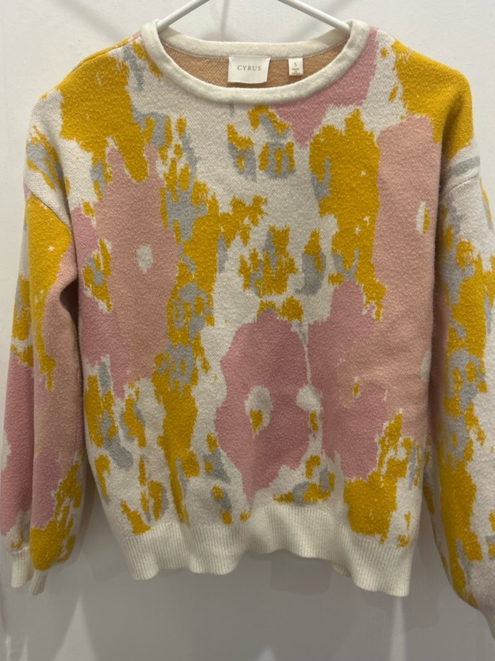 Cyrus Pink, Mustard & Cream Abstract Crewneck Sweater
